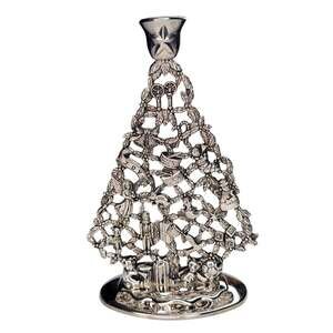 Vintage Godinger Silver Plated Christmas Tree Taper Candle Holder Victorian 9"
